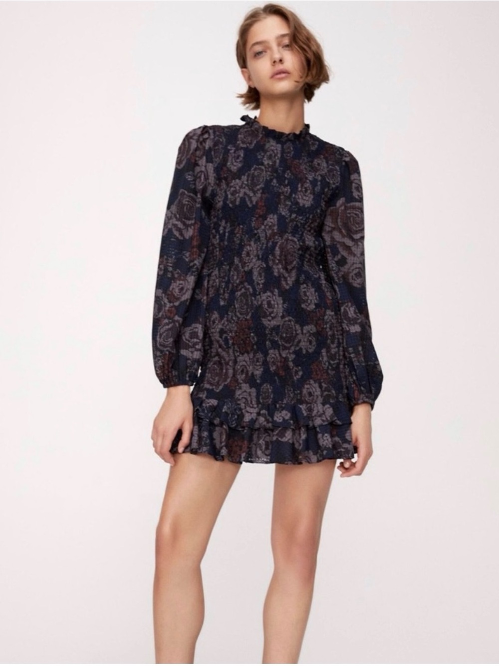 ZARA Women's Floral Smocked Puff Sleeve Mini Dress Size XL REF 5107/248/400